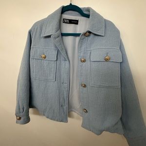 Zara Quilted Jacket Light Blue Gold Buttons size CS
